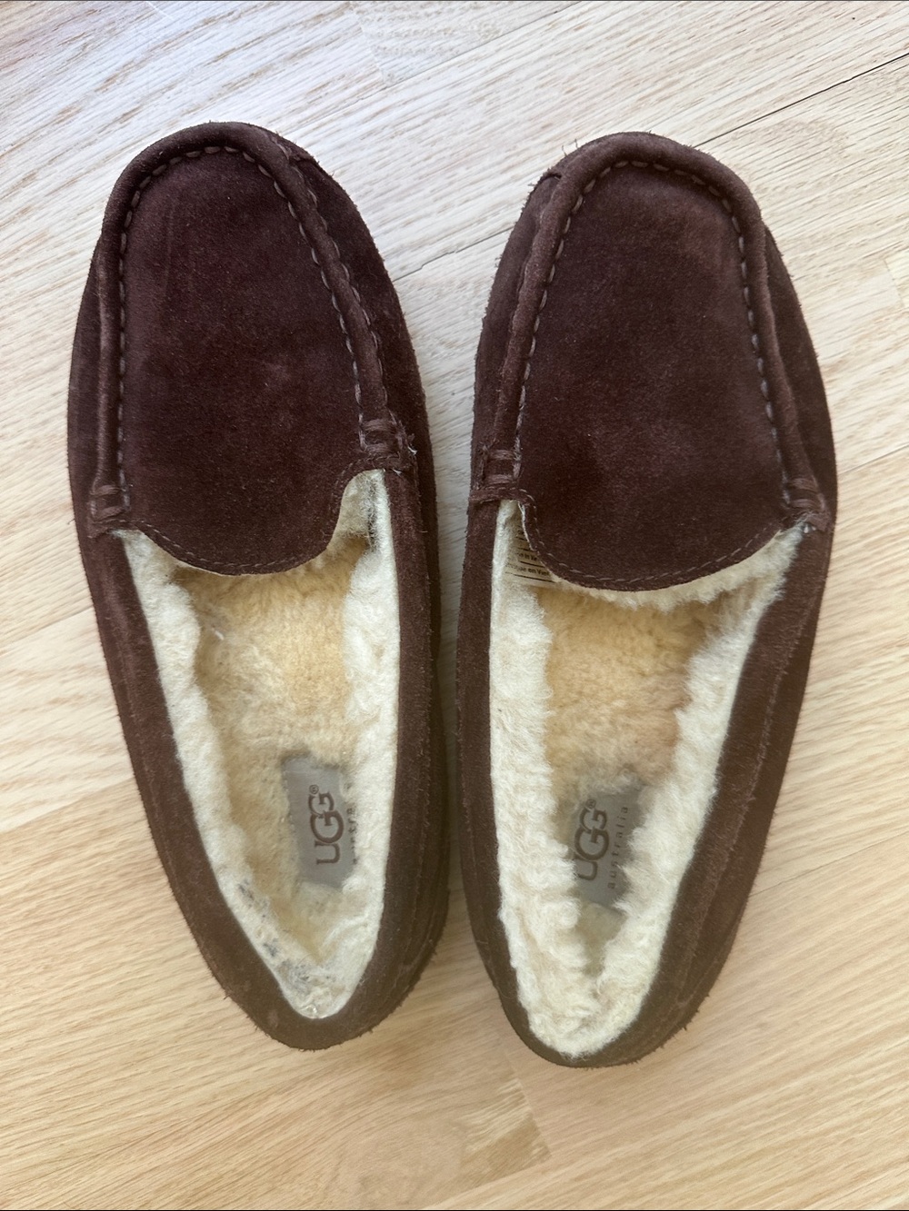 UGG Men's Dark Brown Suede Shearling-Lined Slip-On Moccasins